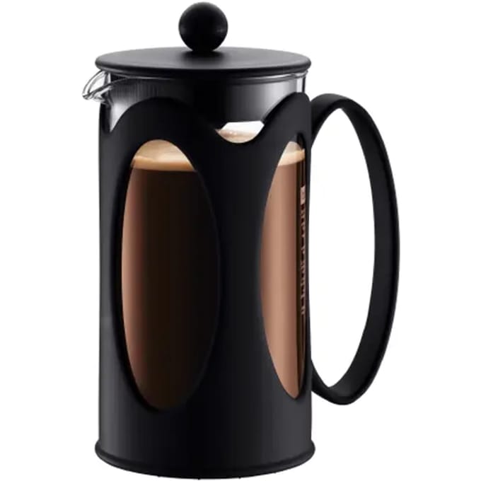 Merkloze French Press Koffiezetter - 1L, Zwart, Glas en Roestvrij Staal