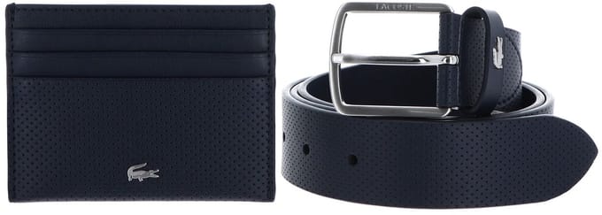 LACOSTE Leren Riem Kaarthouder Elegance Punch Cardholder + Belt Box W90 Eclipse Donkerblauw