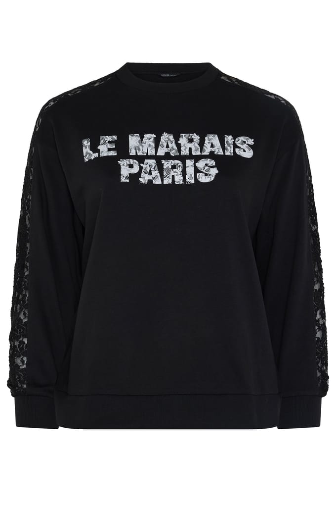Limited Collection Zwarte 'Le Marais Paris' Kanten Sweatshirt Size 48