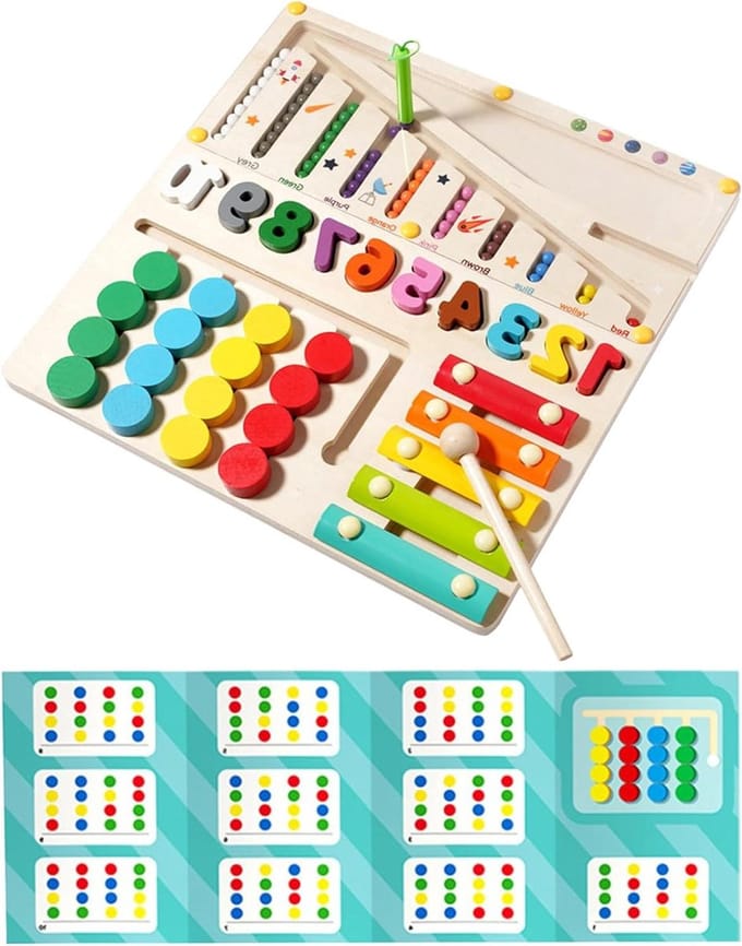 Educatief Houten Spel - Kleuren Sorteren Cijfers - Interactief Leren - Multifunctioneel Speelgoed - 30 x 30 x 3.5 cm
