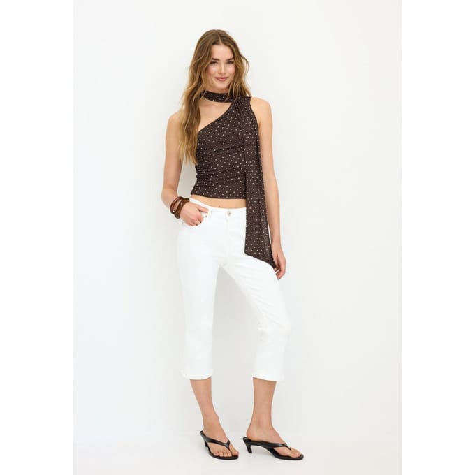 Stradivarius Asymmetrische top van tule met stippen en sjaal  Bruin S