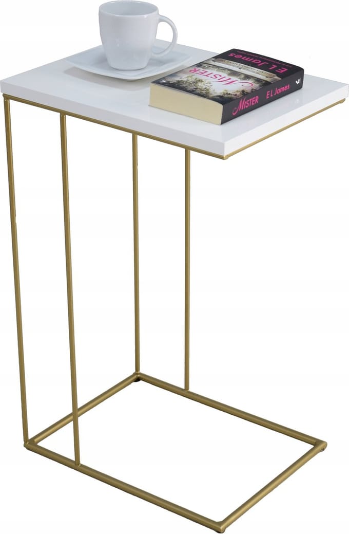 FutuStal - Bijzettafel - Zwart - Bovenblad Witte Hoogglans - Goudkleurig Frame