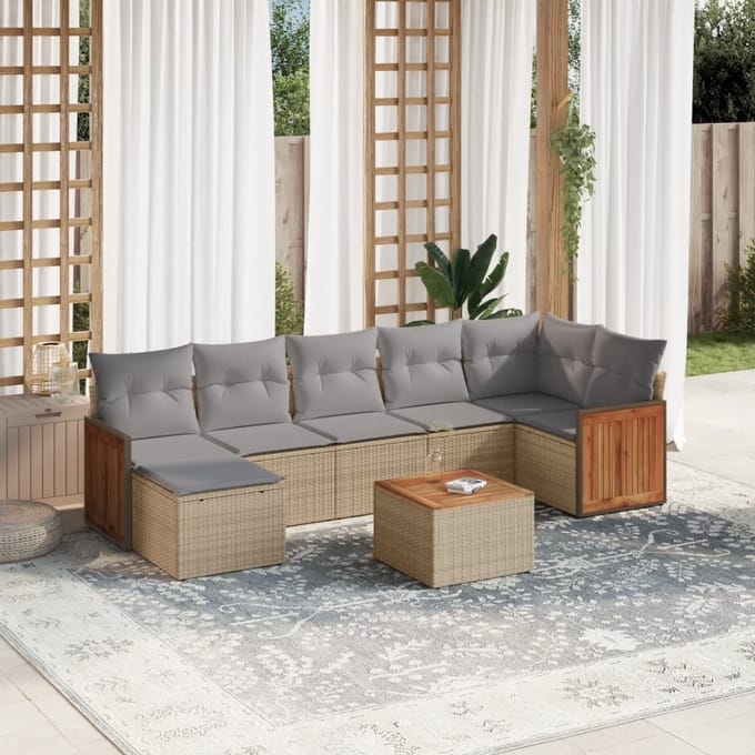 vidaXL - 8-delige - Loungeset - met - kussens - poly - rattan - beige