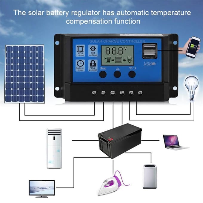 100A Zonnepaneelcontroller Zonne-opladercontroller LCD-scherm Straatlantaarnsysteem veelkleurig