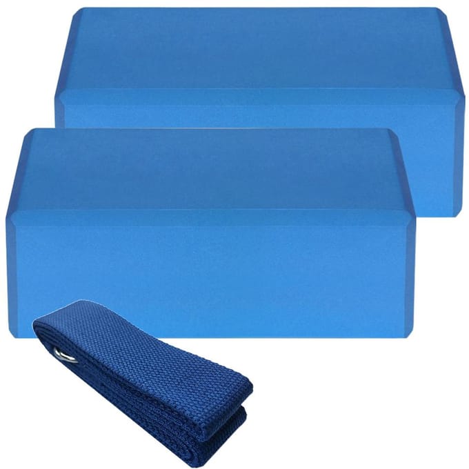 Blocs de Yoga EVA 2 pièces, 1 pièce, sangles de Yoga en coton, blocs de stabilité, ensemble de sangles de Yoga bleu