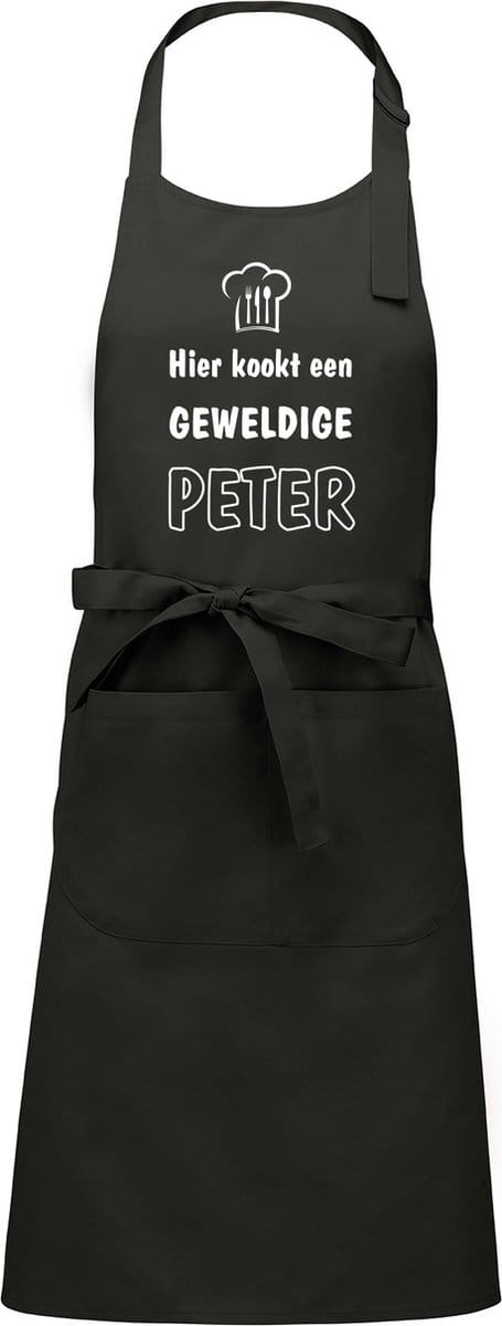 mijncadeautje - luxe schort - hier kookt een geweldige peter - grijs - opdruk wit