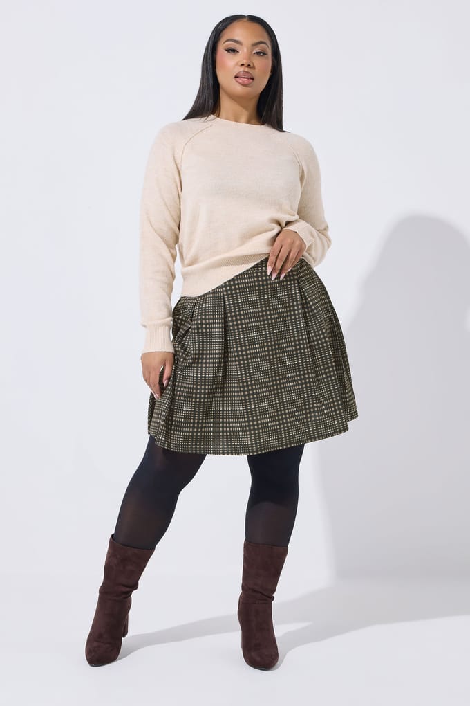 Limited Collection Bruine Geruite Rok Met Plooien Size 46
