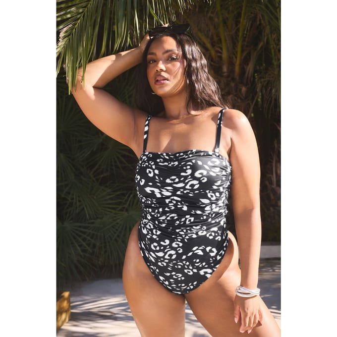 Yours Premium Badpak Met Luipaardprint En Beugel In Zwart Size 100E
