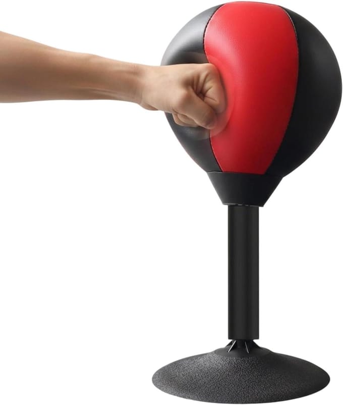Zuignap Bokszak - Mini Boksbal - Stress Verminderen - Sterke Zuignap Basis - 40 cm - Zwart Rood