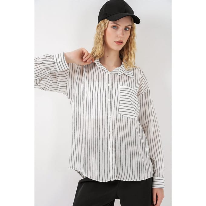 Oversized Gestreepte Knoopsluiting Shirt