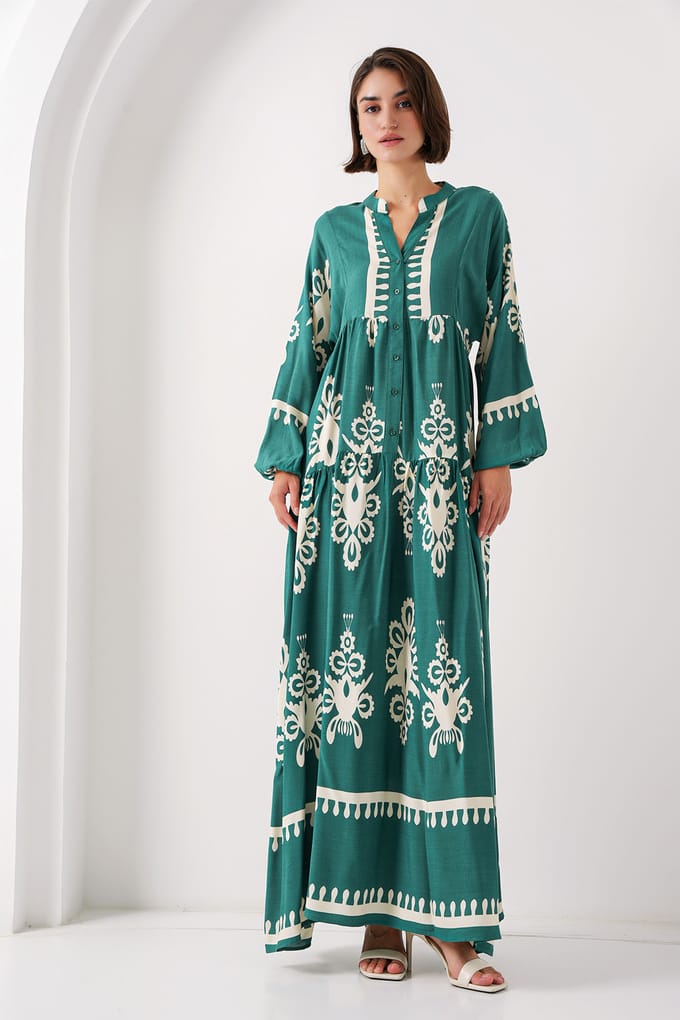 Geprinte V-hals Maxi-jurk