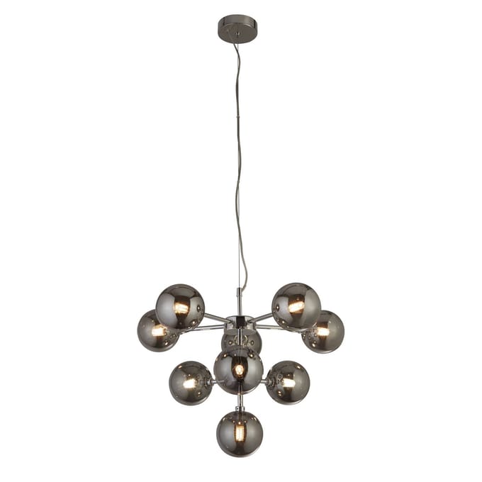 Searchlight Hanglamp Zarath, rookgrijs, glas, 9-lamps, Ø 49 cm