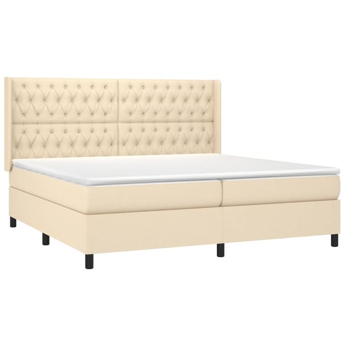 vidaXL - Boxspring - met - matras - stof - crèmekleurig - 200x200 - cm