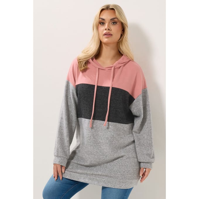 Yours Grijze Hoodie Met Gestreepte Kleurblokken Size 48