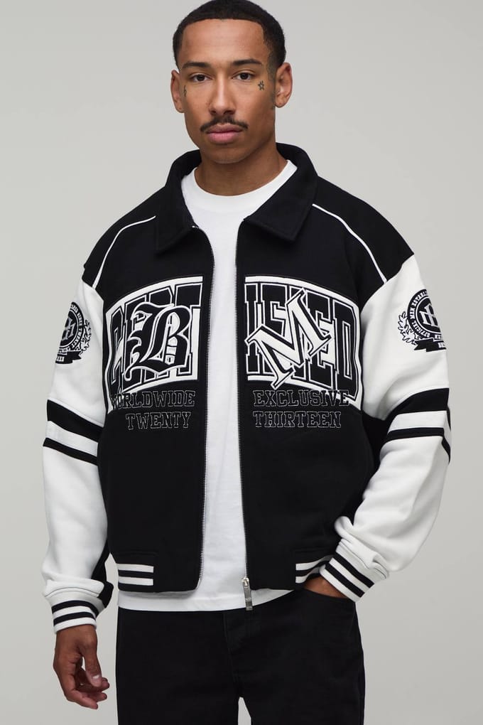 Regular Fit Jack Met Kraag In Gecertificeerde Varsity Jersey Stijl | Black | Size Small