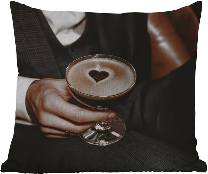 Tuinkussen - Hartje - Cocktail - Espresso Martini - Hand - 40x40 cm - Weerbestendig