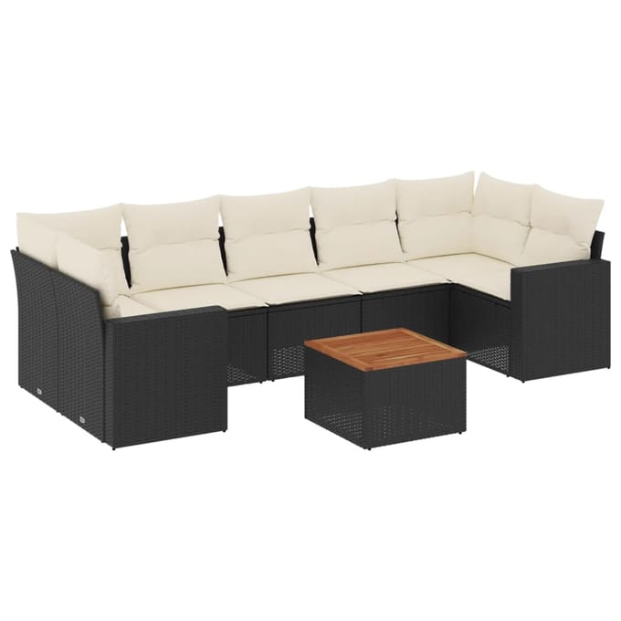vidaXL - 8-delige - Loungeset - met - kussens - poly - rattan - zwart