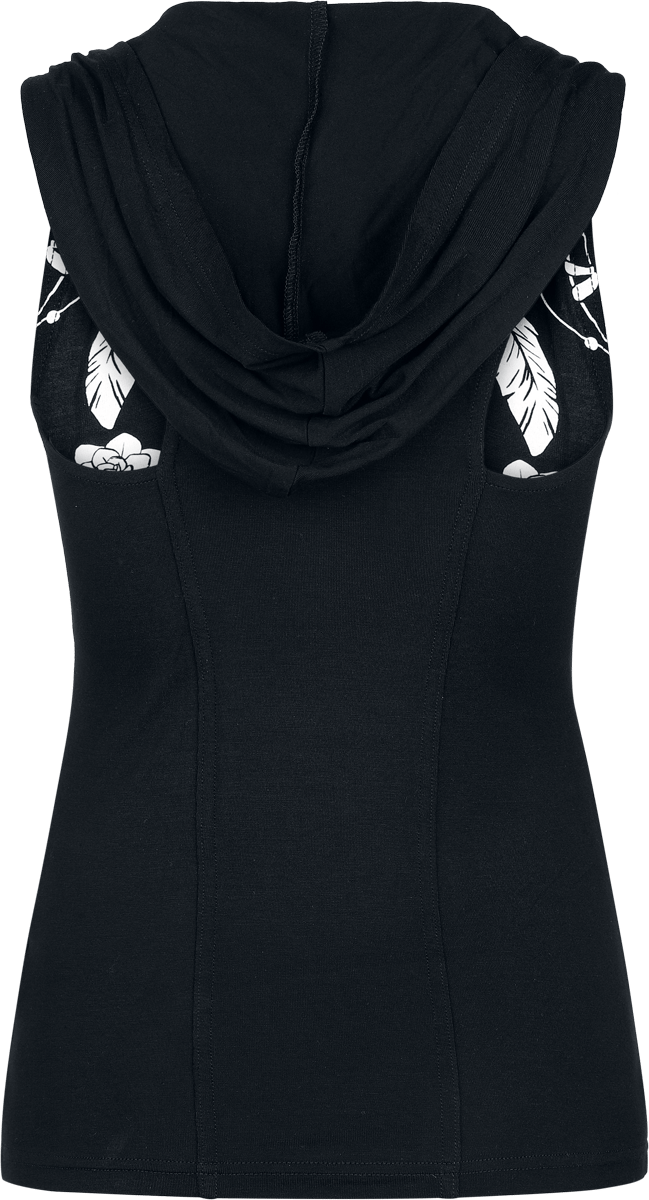 Gothicana Zwarte top met capuchon en print aan de voorkant - Dames - M