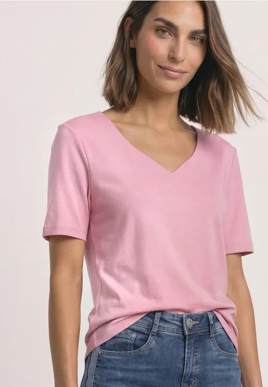 Shirt met korte mouwen en hartvormige halslijn