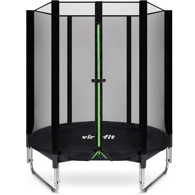 VirtuFit Kinder Trampoline met Veiligheidsnet - 140 cm - UV- en Weerbestendig - Zwart - Compact Ontwerp