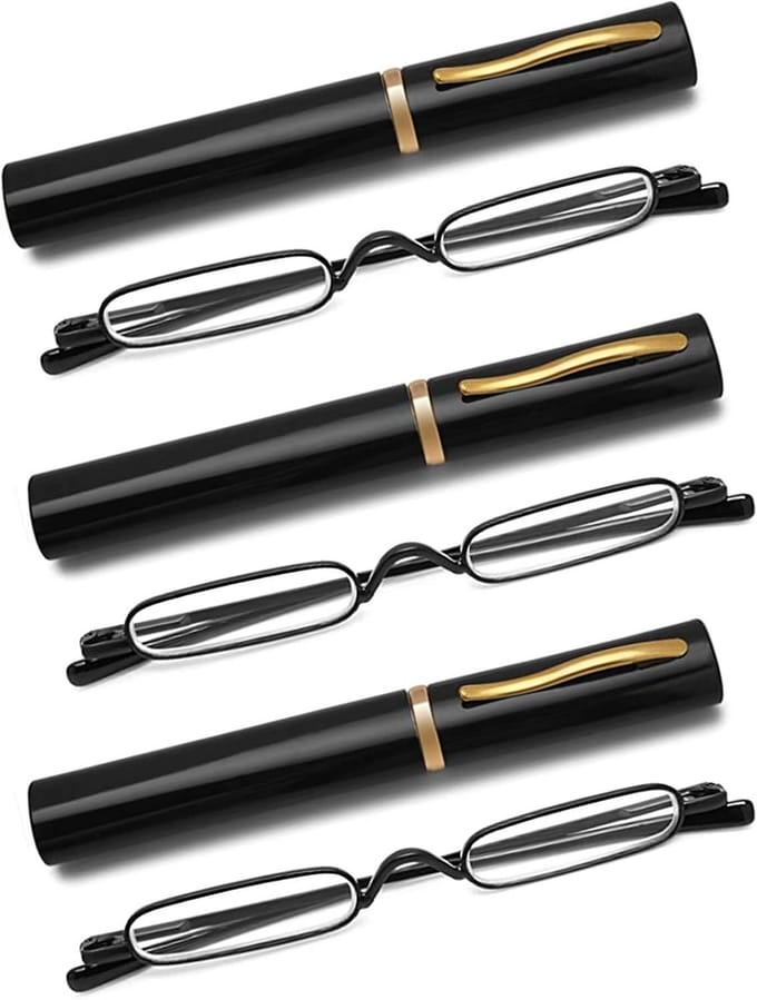 3-Pack Compacte Mini Leesbril voor Mannen en Vrouwen met Pennenclip Etui