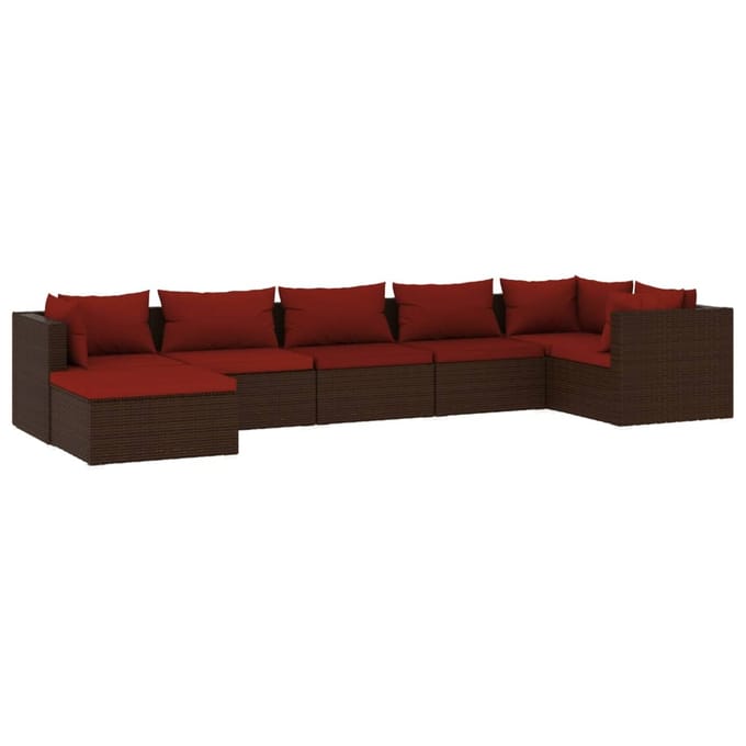 vidaXL - 7-delige - Loungeset - met - kussens - poly - rattan - bruin