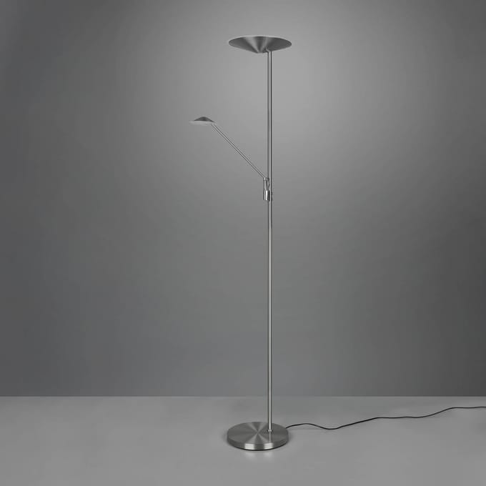 Trio Lighting LED vloerlamp Brantford, leeslamp nikkel mat