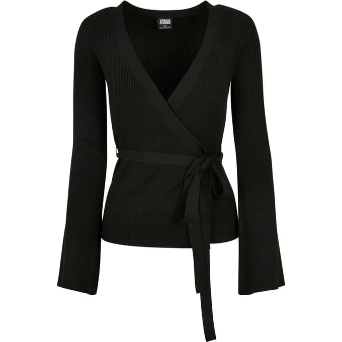 Urban Classics - Rib Knit Wrapped Lange cardigan - M - Zwart
