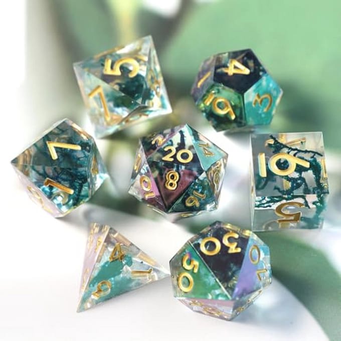 Handgemaakte 7-delige DND dobbelstenen set met iriserende coating voor RPG-spellen