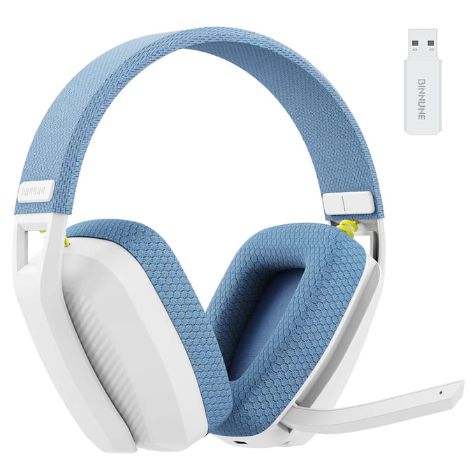BW06 Draadloze Gaming Headset 2.4GBT Dubbele Modi OverEar Koptelefoon Ingebouwde NoiseCancelling Microfoon blauw/wit
