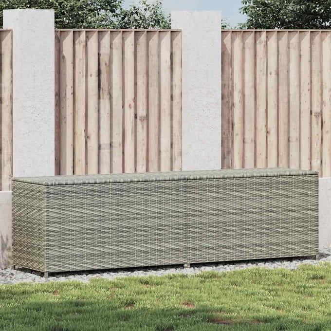 Coffre de rangement de jardin en polyrattan 200x50x60 cm Gris
