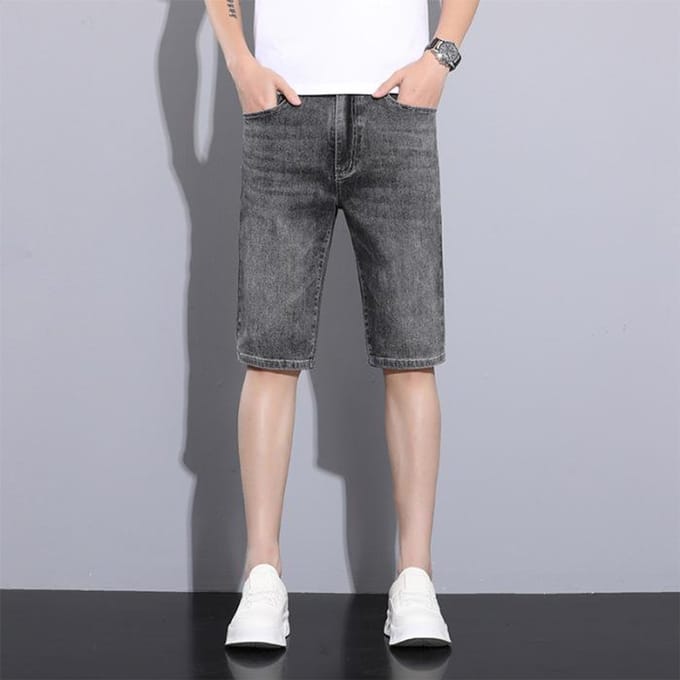 Nieuwe high-waist stretch mid-trousers heren denim vijfpunts broek casual 5-punts shorts 38