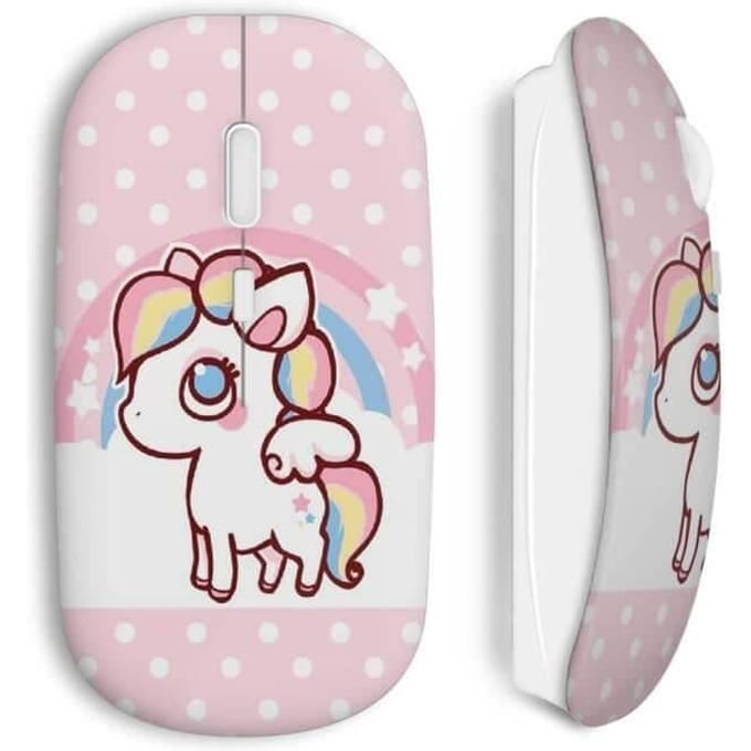 Souris Sans Fil - Cute Unicorn - Licorne Rose - USB Wi-Fi - Compatible Mac et PC - Design Mignon