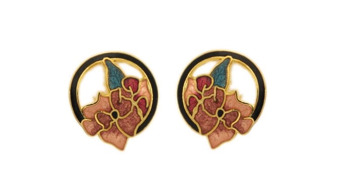 Behave - Oorringen dames - bloemmotief - roze en rood en groen - 2 cm