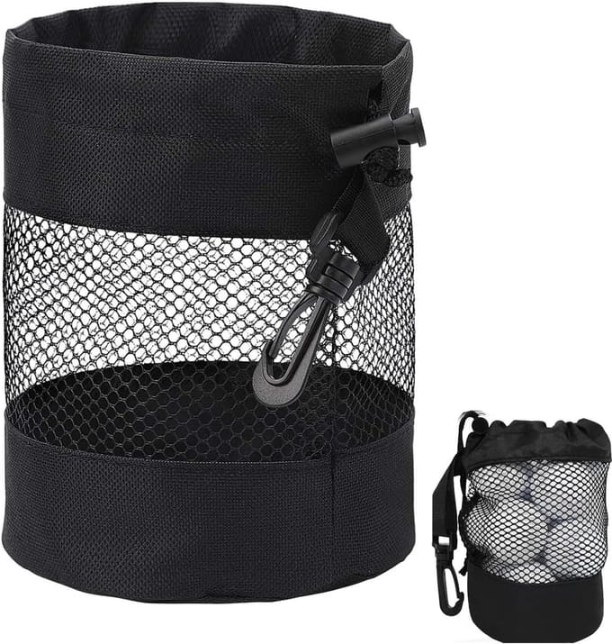 Golfbaltassen - nylon mesh ballentas met koorden - tas voor golfaccessoires - zwart
