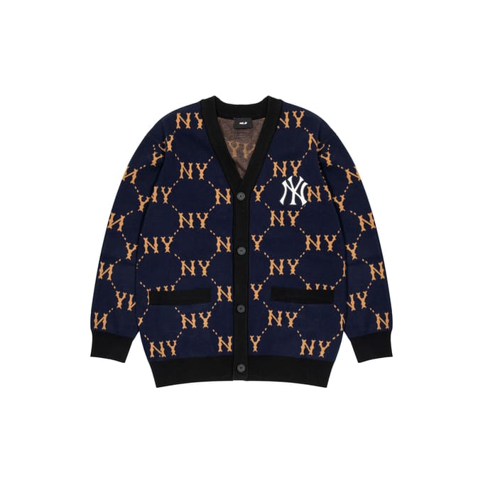 MLB AA22 Pull en maille avec imprimé vintage intégral Pull unisexe Bleu Marine 3AKCM0224-50NYS S black