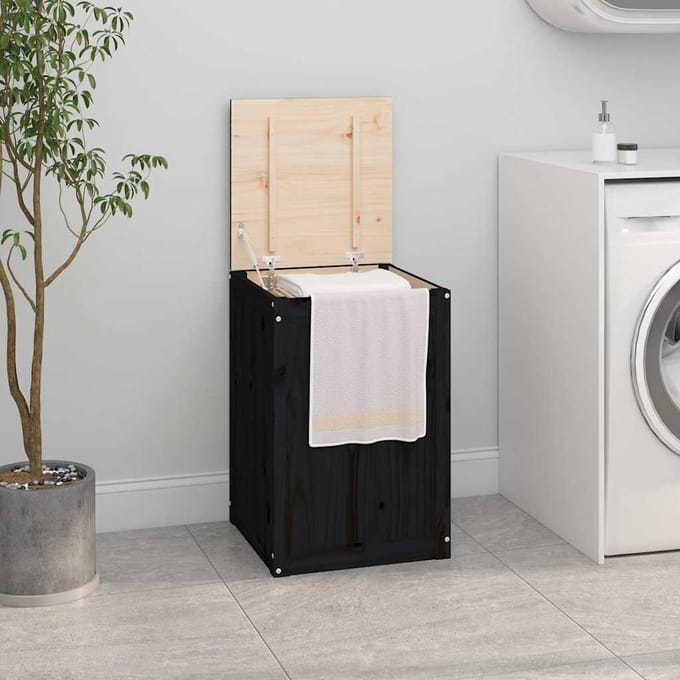 vidaXL - Wasmand - 44x44x66 - cm - massief - grenenhout - zwart