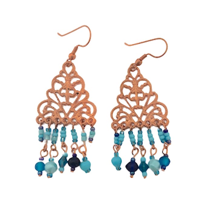Oorhangers - Koperkleurig, blauw - Met kraaltjes - 6.3 Centimeter - Damesdingetjes