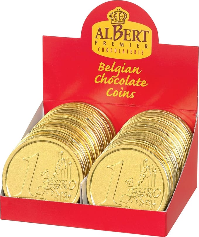 Albert Premier  CHOCOLADE MUNTEN EURO GOUDSTUKKEN groot 48 stuks 21g