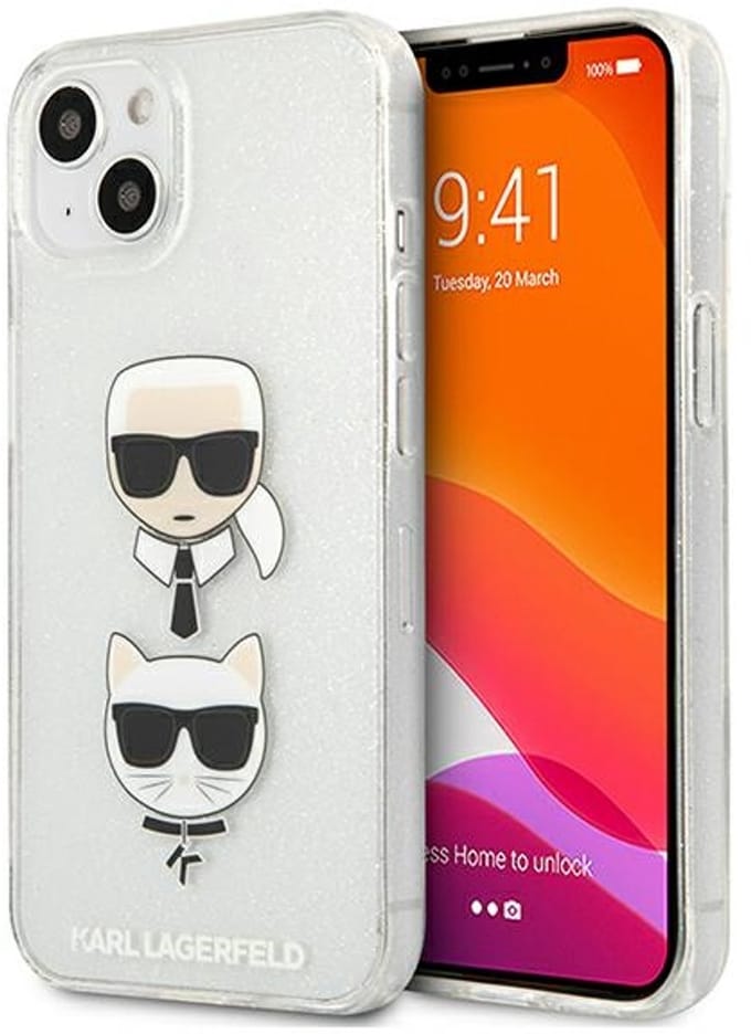 Karl Lagerfeld Glitter Karl's & Choupette - Beschermhoes - iPhone 13 mini - Srebrne