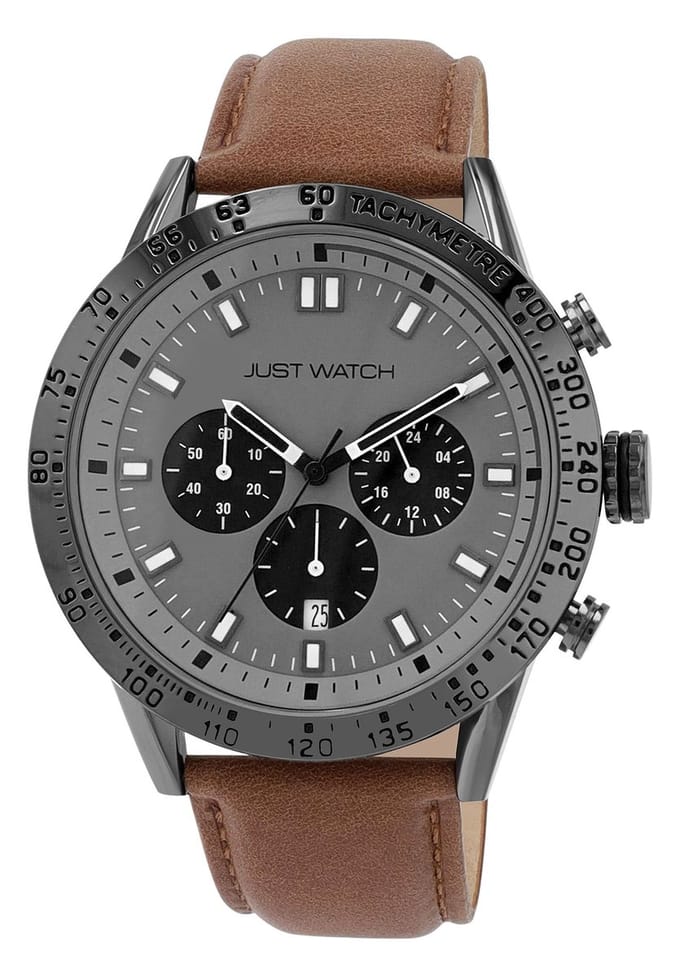 JUST WATCH Herenhorloge echt leer Caspian, datumweergave