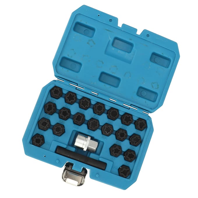 22 stuks Wielslot Sleutel Verwijderingskit Anti-diefstal Wielbout Verwijderingsgereedschap Met 12 inch Dopadapter black