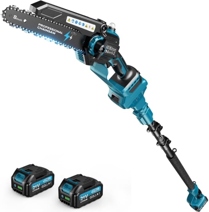 Mini-kettingzaag met telescoopstang - 20,3 cm, borstelloos en 2 batterij van 4000 mAh
