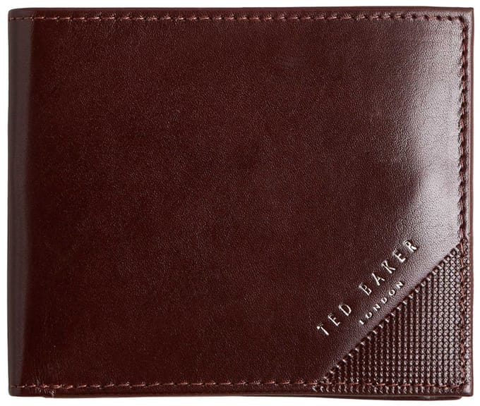 Ted Baker Leren portemonnee Embossed Corner Leather Bifold Coin Wallet Brown donkerbruin