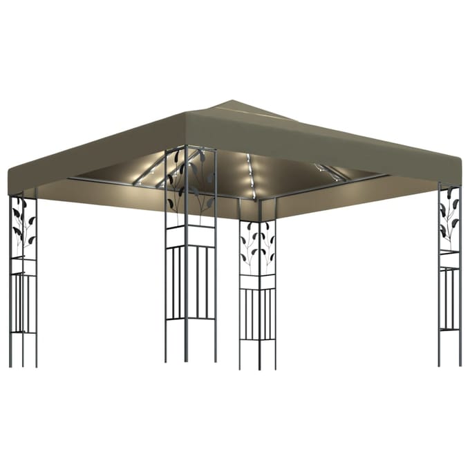 vidaXL - Prieel - met - LED-lichtslinger - 3x3 - m - taupe