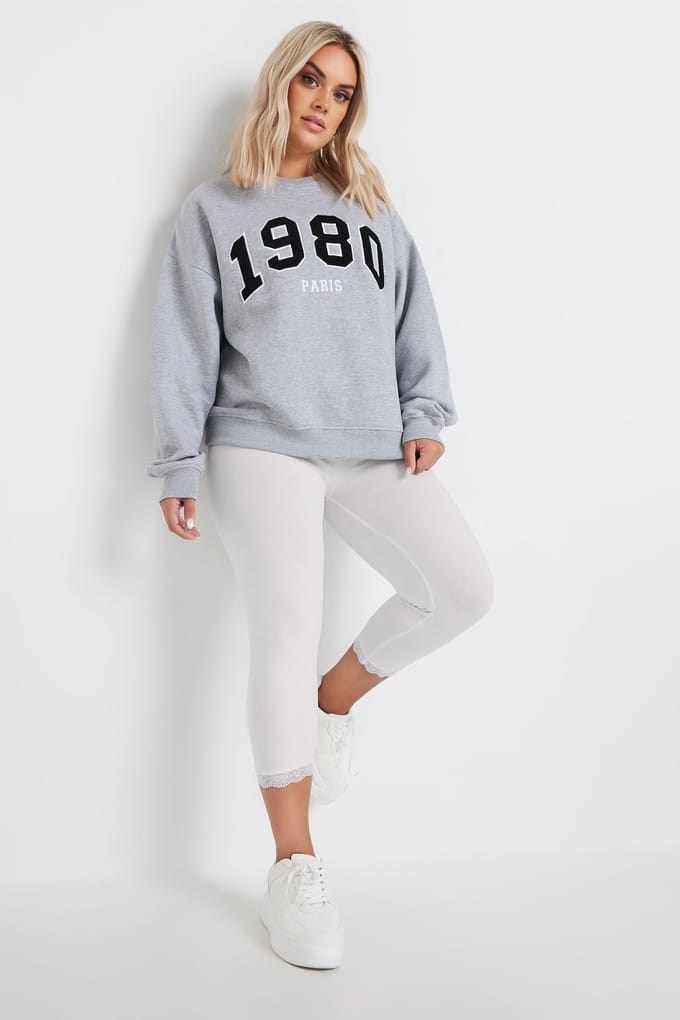Yours Witte Katoenen Driekwart Legging Met Sierkantsize 60