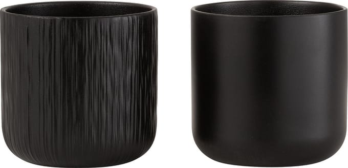J-Line bloempot Gen - keramiek - zwart - medium - 2 stuks - Ø 15 cm
