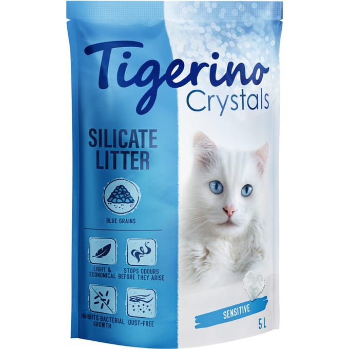 3x 5L Blue/Blauw Tigerino Crystals Sensitive Fun Kattenbakvulling Silicaat