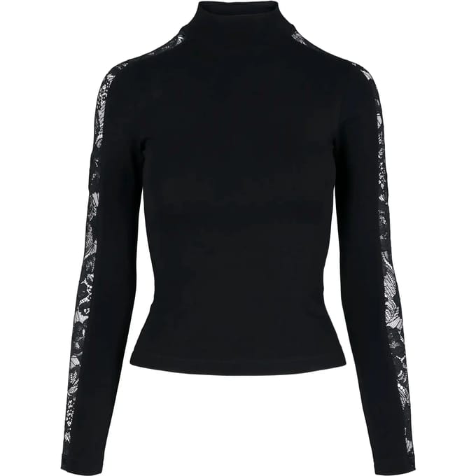 Urban Classics - Lace Striped Longsleeve top - 4XL - Zwart