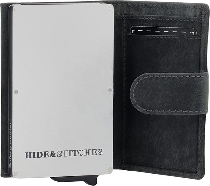 Hide & Stitches Idaho Safety Wallet - Zwart - 100% Leer